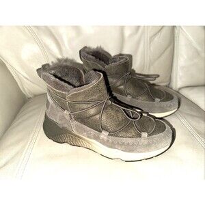 Ash Boots Shearling Suede Sneaker Booties Size 38 Mitsouko Real Lamb Fur Womens